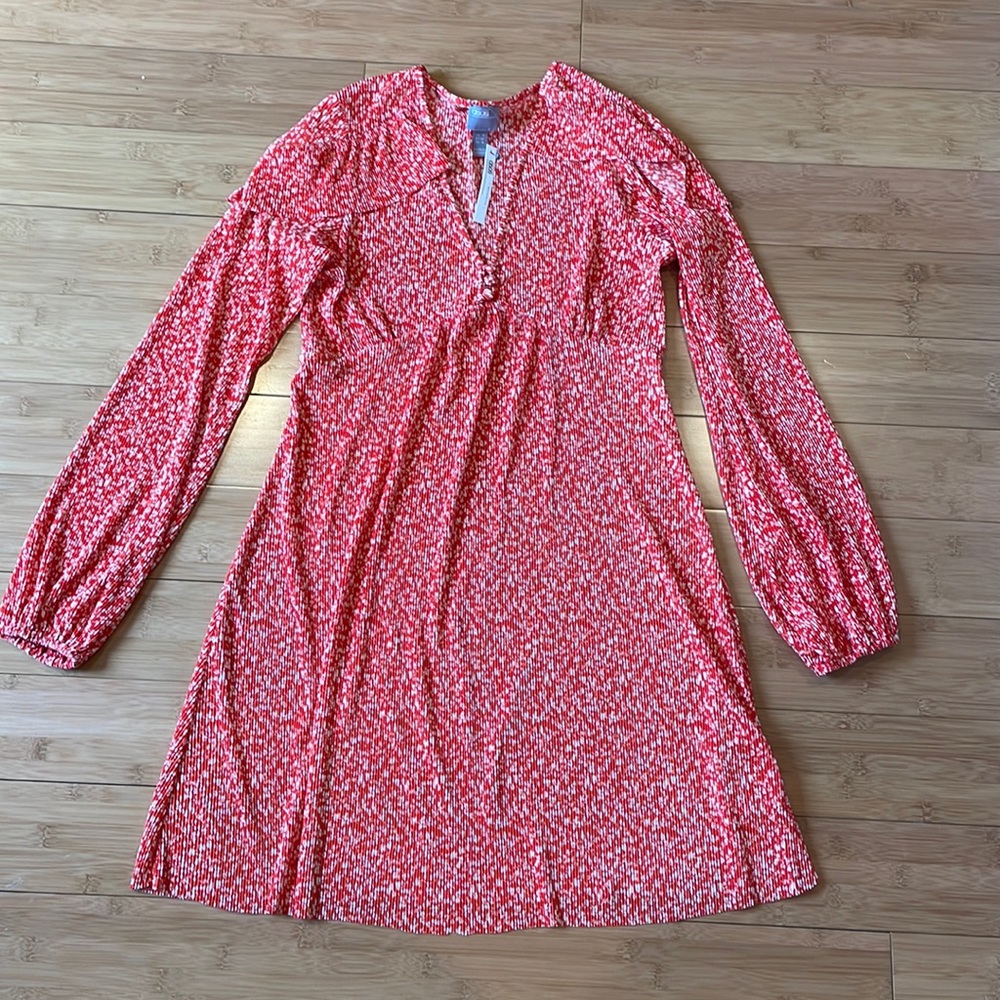 ASOS maternity dress, crinkle cut, red with white mini floral pattern. NWT